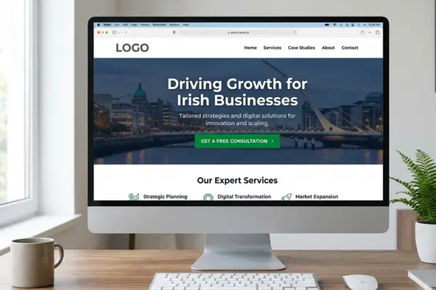Irish business website homepage showing a strong call to action button with clear text and visible placement above the fold