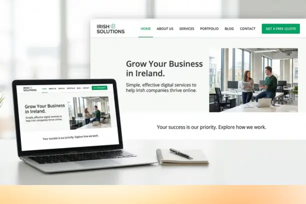 Diagram showing website navigation structure with primary menu items, dropdown categories, and a prominent CTA button for an Irish business website
