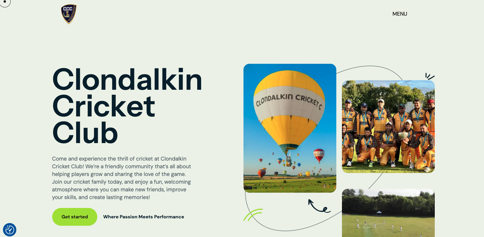 Clondalkin Cricket Club website homepage on desktop and mobile showing the club's teams, events and gallery sections