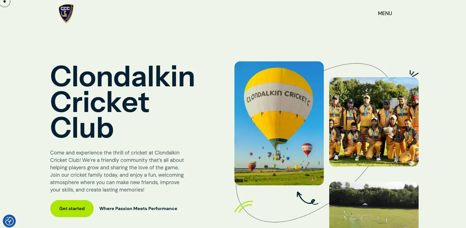 Clondalkin Cricket Club website homepage on desktop and mobile showing the club's teams, events and gallery sections